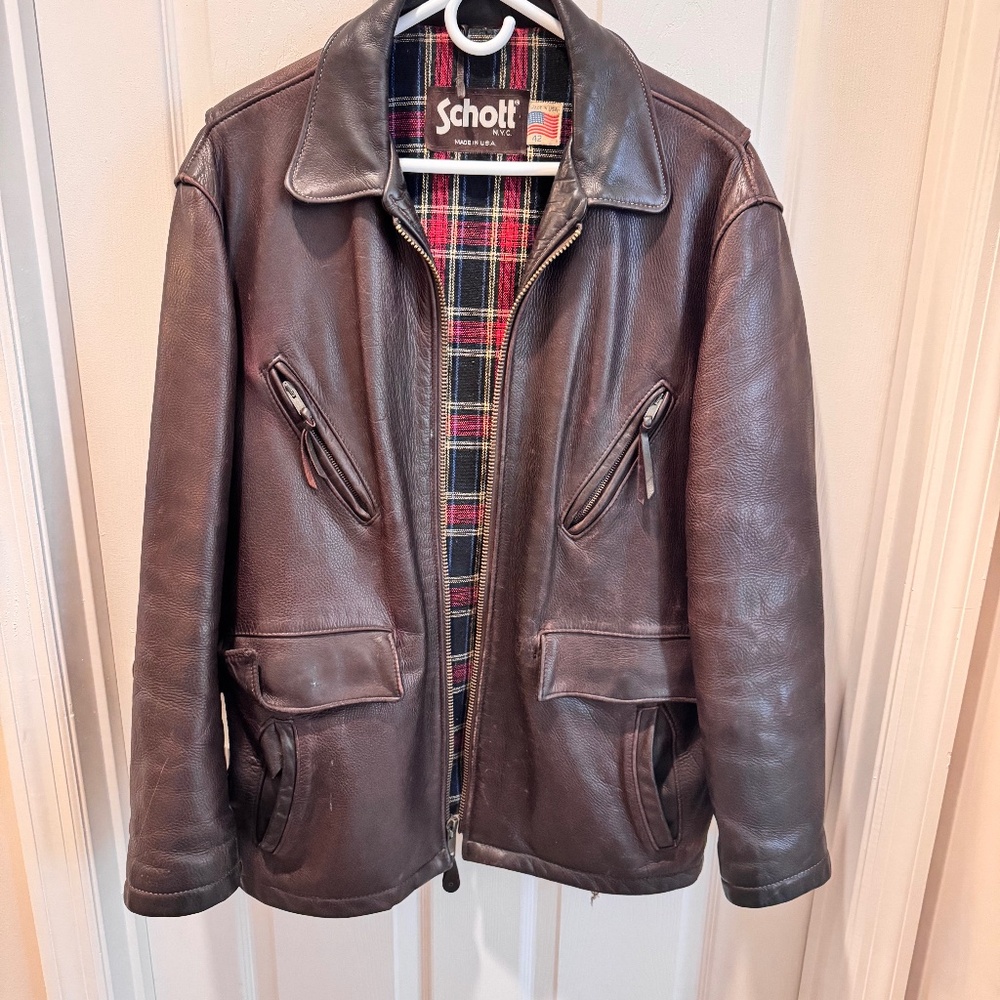 Schott Vintage Brown Leather Jacket Size 42